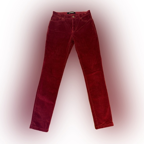 Express | High Rise Maroon Velvet Jeggings | Size 2 - Picture 1 of 5